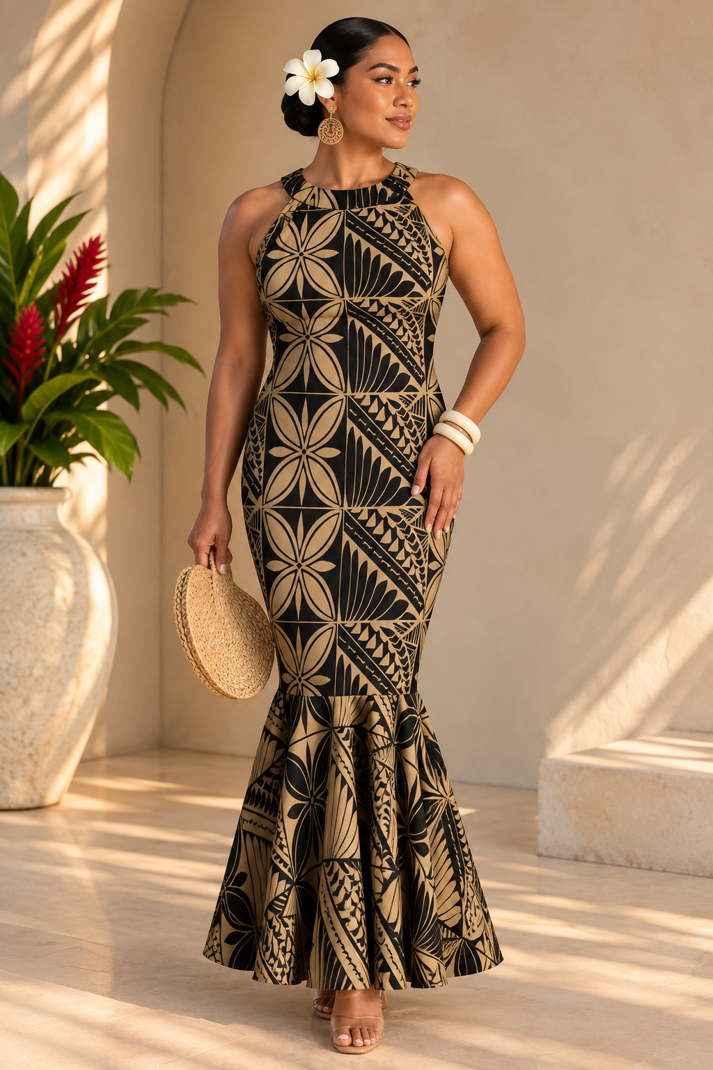PRE ORDER ONLY - Armania - BLACK/TAN - Halter Neck Dress