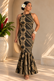 PRE ORDER ONLY - Armania - BLACK/TAN - Halter Neck Dress