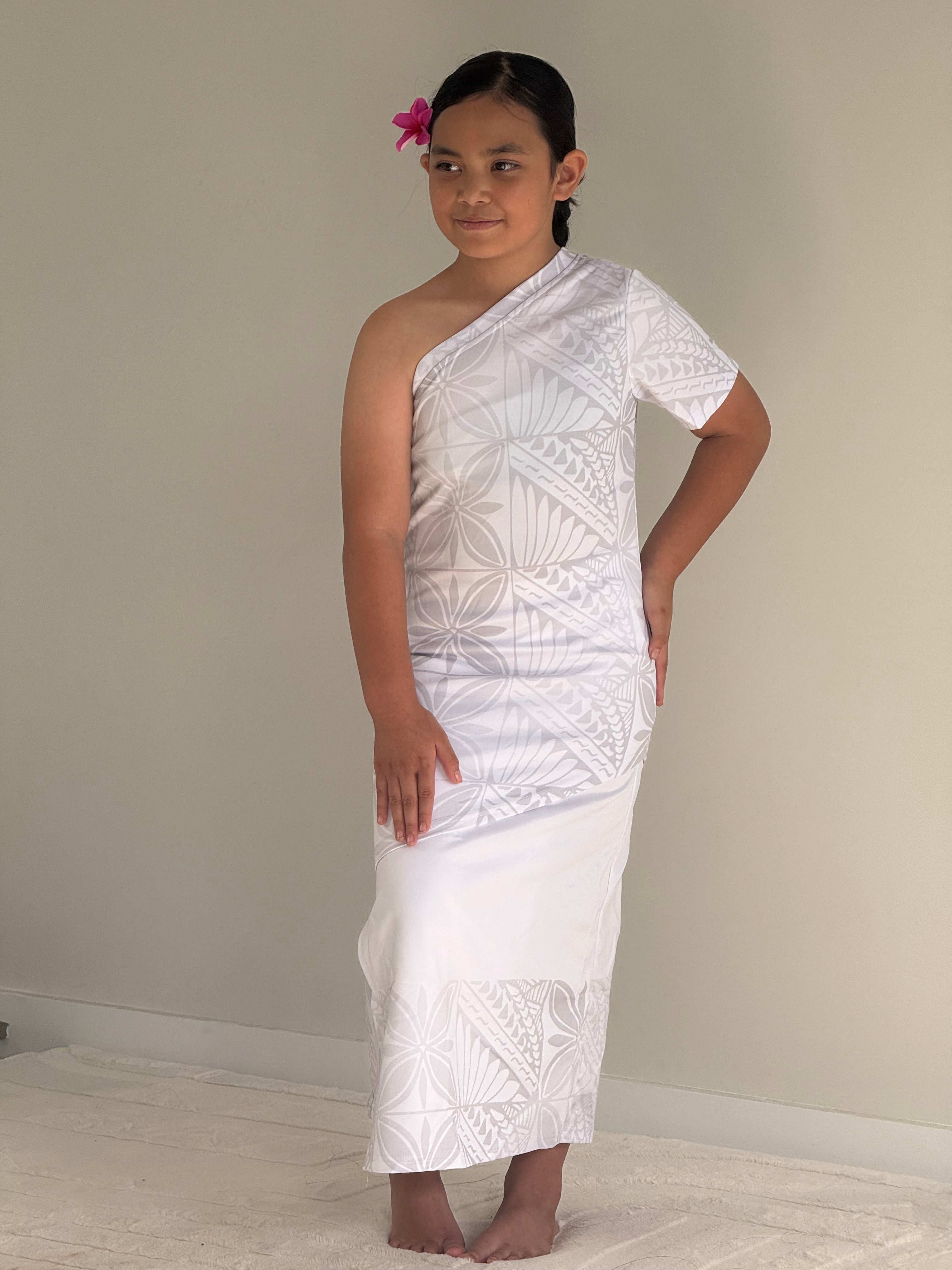 PRE ORDER ONLY - All White - Girls One Shoulder Puletasi