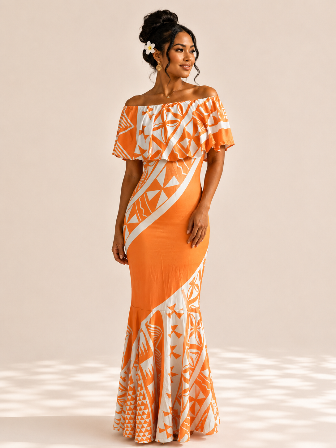 Polynesia Scrunch Dress - Orange