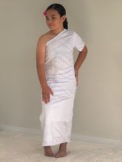 PRE ORDER ONLY - All White - Girls One Shoulder Puletasi