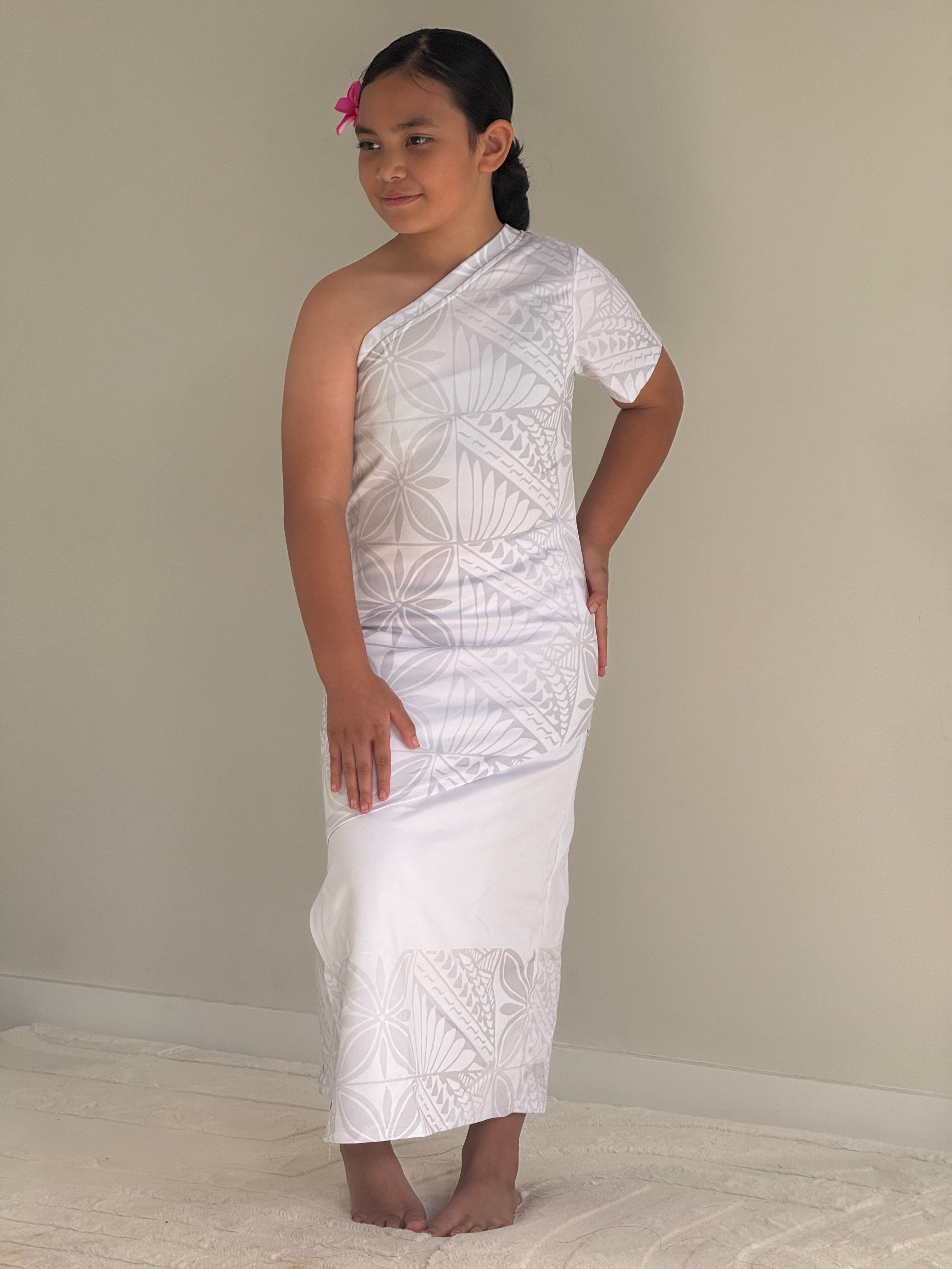 PRE ORDER ONLY - All White - Girls One Shoulder Puletasi