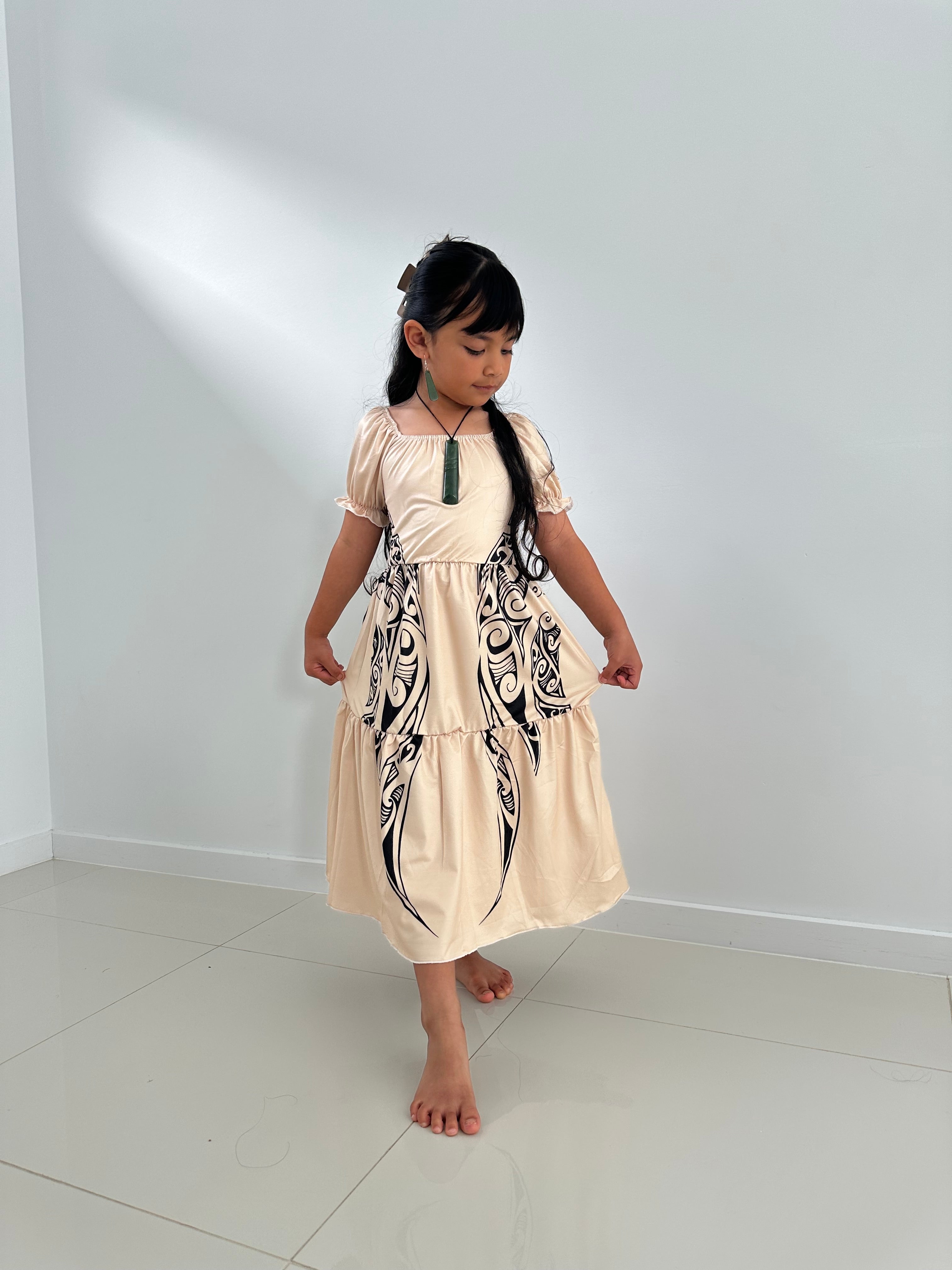 PRE ORDER ONLY - Awhea Beige/Black GIRLS Dress