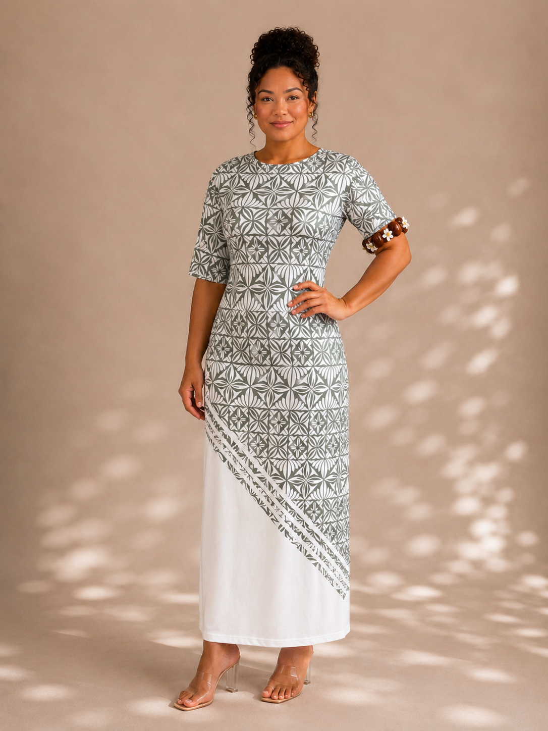 Bodycon Dress - White/Sage
