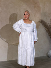 All White - Womens Long Sleeve Sun Dress