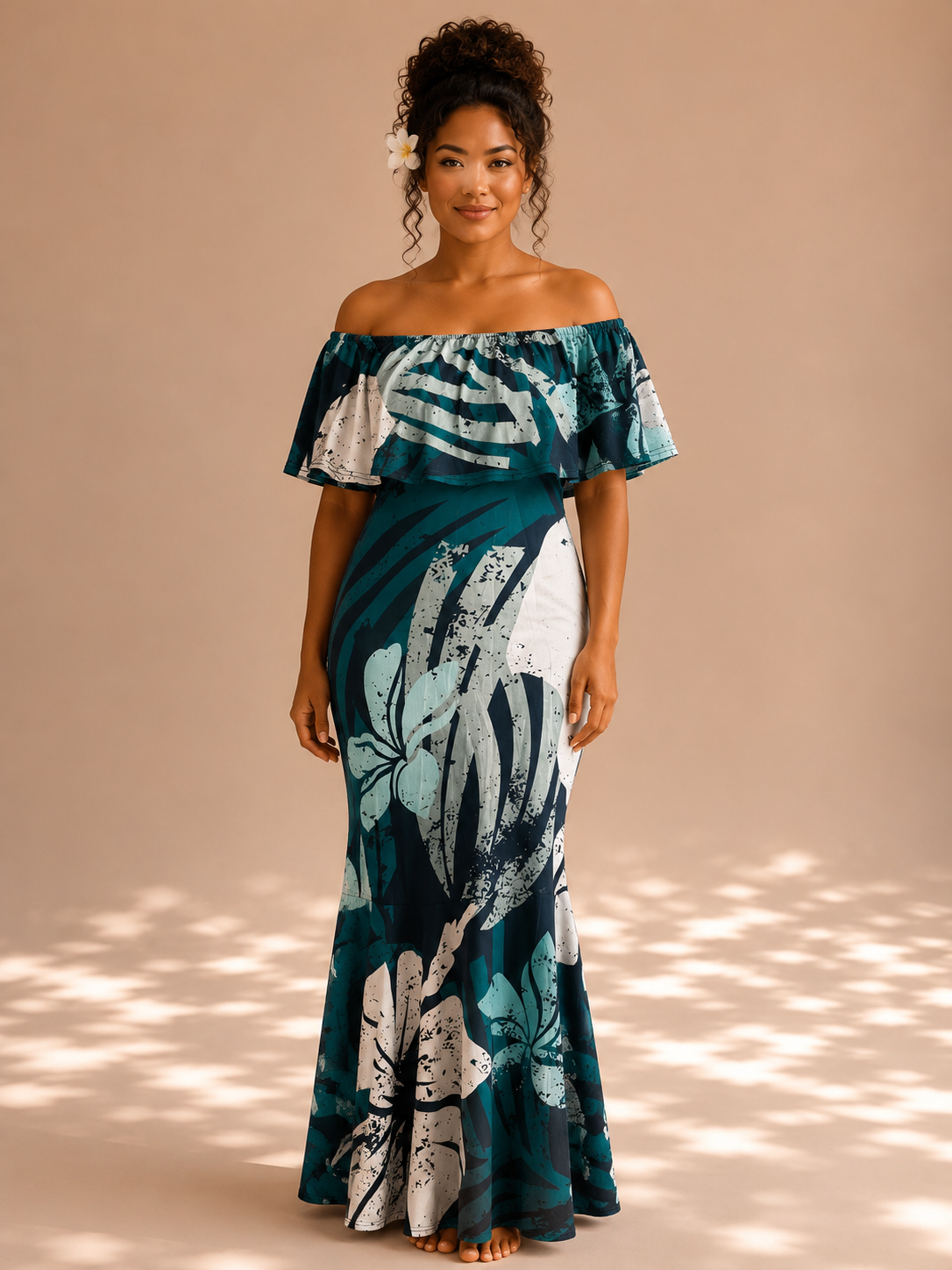 Hibiscus Blue Scrunch Dress