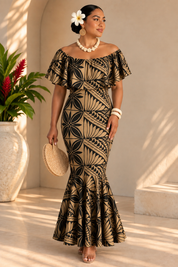 PRE ORDER ONLY - Armania - BLACK/TAN - Women’s Off Shoulder Dress