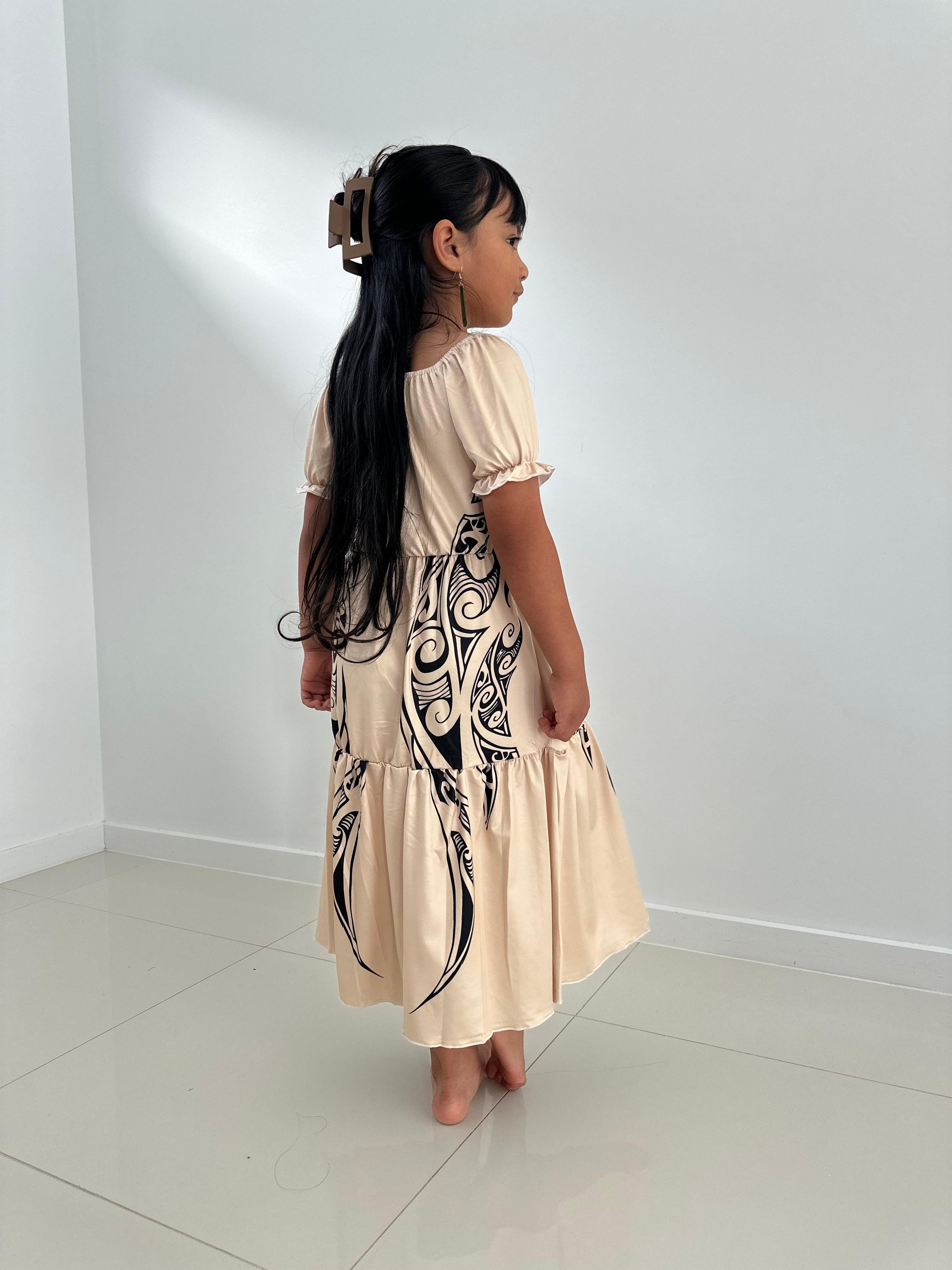 PRE ORDER ONLY - Awhea Beige/Black GIRLS Dress