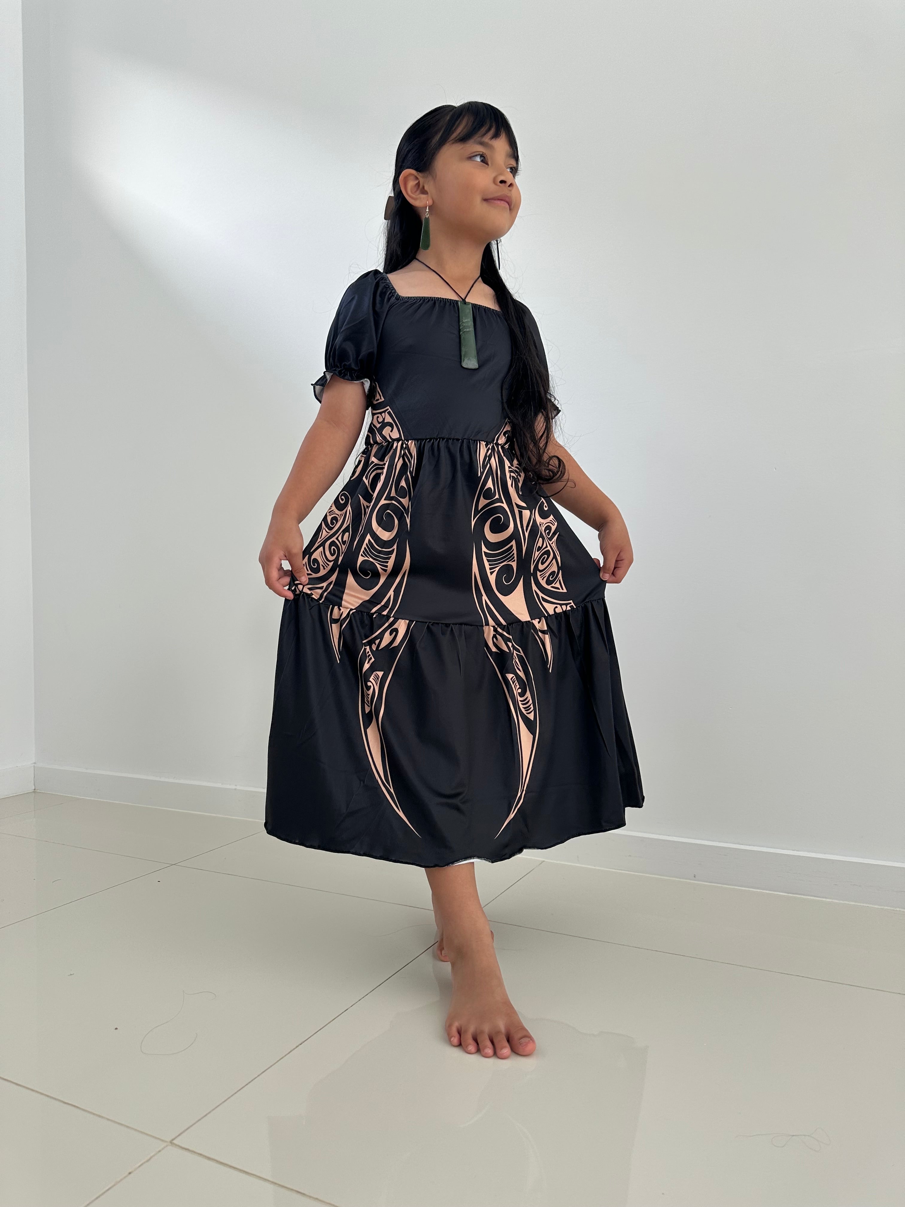 PRE ORDER ONLY - Awhea Black/Beige GIRLS Dress