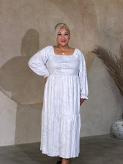 All White - Womens Long Sleeve Sun Dress