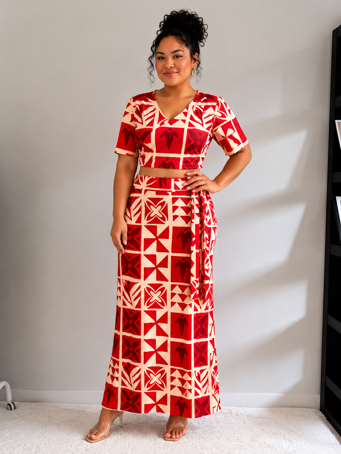 Skirt Set - Red/Cream